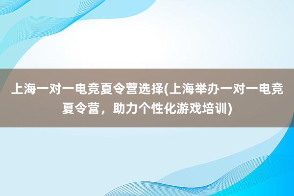 上海一对一电竞夏令营选择(上海举办一对一电竞夏令营，助力个性化游戏培训)