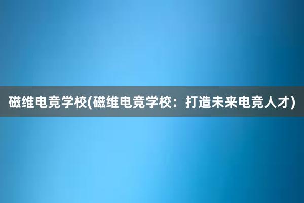 磁维电竞学校(磁维电竞学校：打造未来电竞人才)