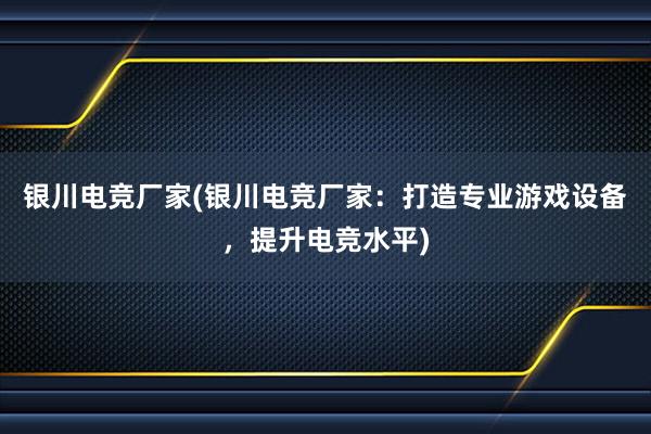 银川电竞厂家(银川电竞厂家：打造专业游戏设备，提升电竞水平)