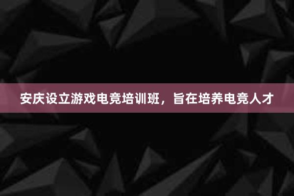 安庆设立游戏电竞培训班，旨在培养电竞人才