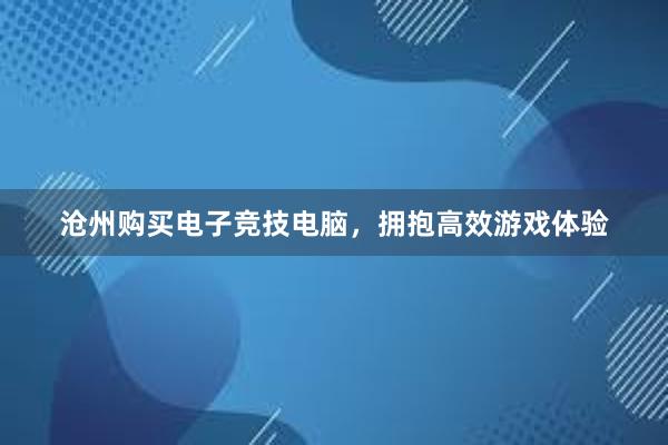 沧州购买电子竞技电脑，拥抱高效游戏体验